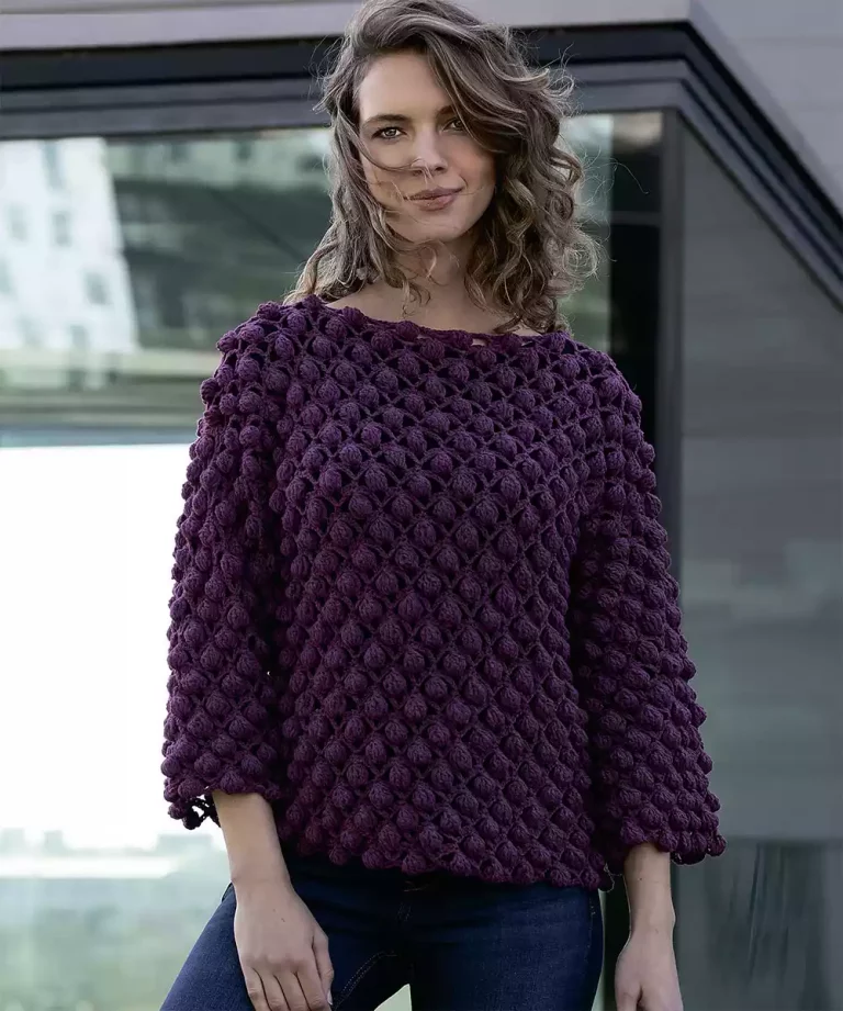 Lace and Bobble Sweater – Free crochet pattern