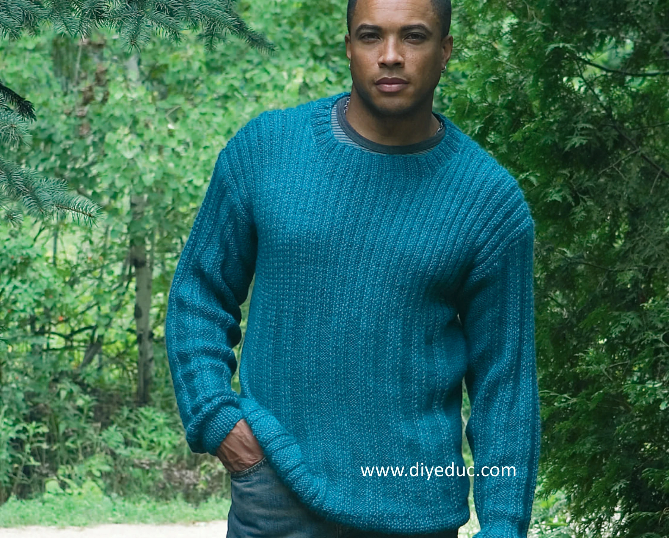 Rib-Stitch Men's Pullover - Free knitting pattern - DIY Education